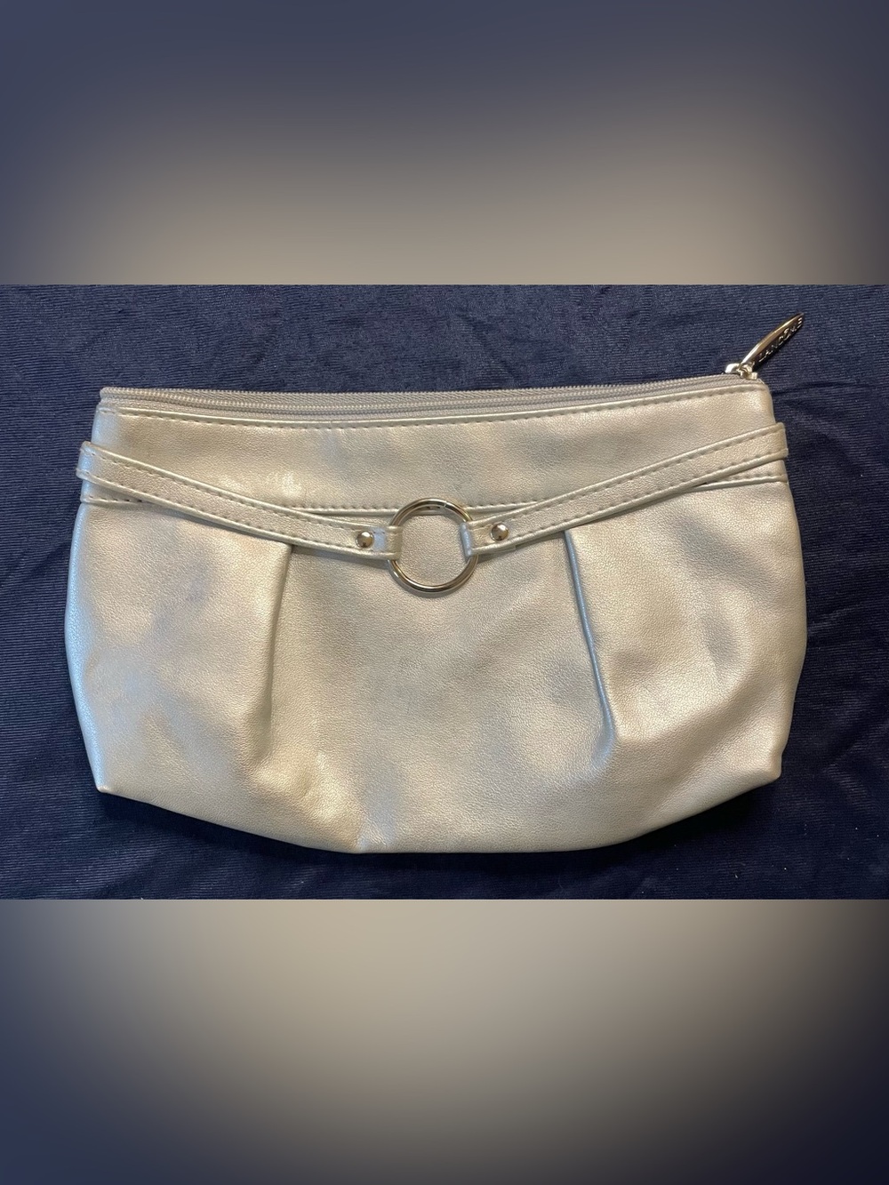 Lancome Silver Metallic Wristlet Clutch with Ring Detail